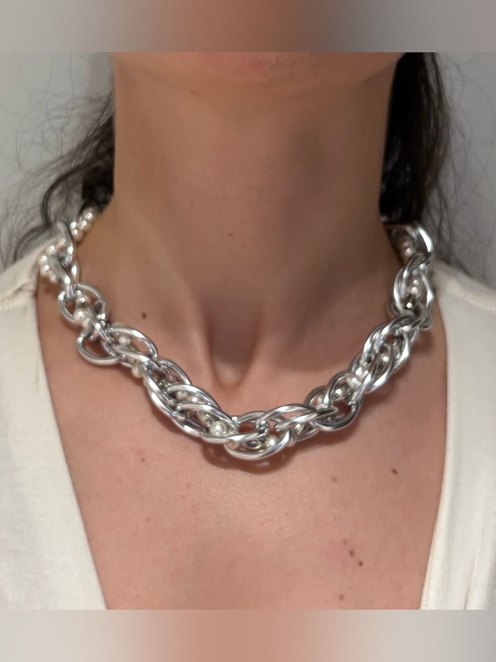 Bold Silver Twisted Link Necklace - Women Jewelry